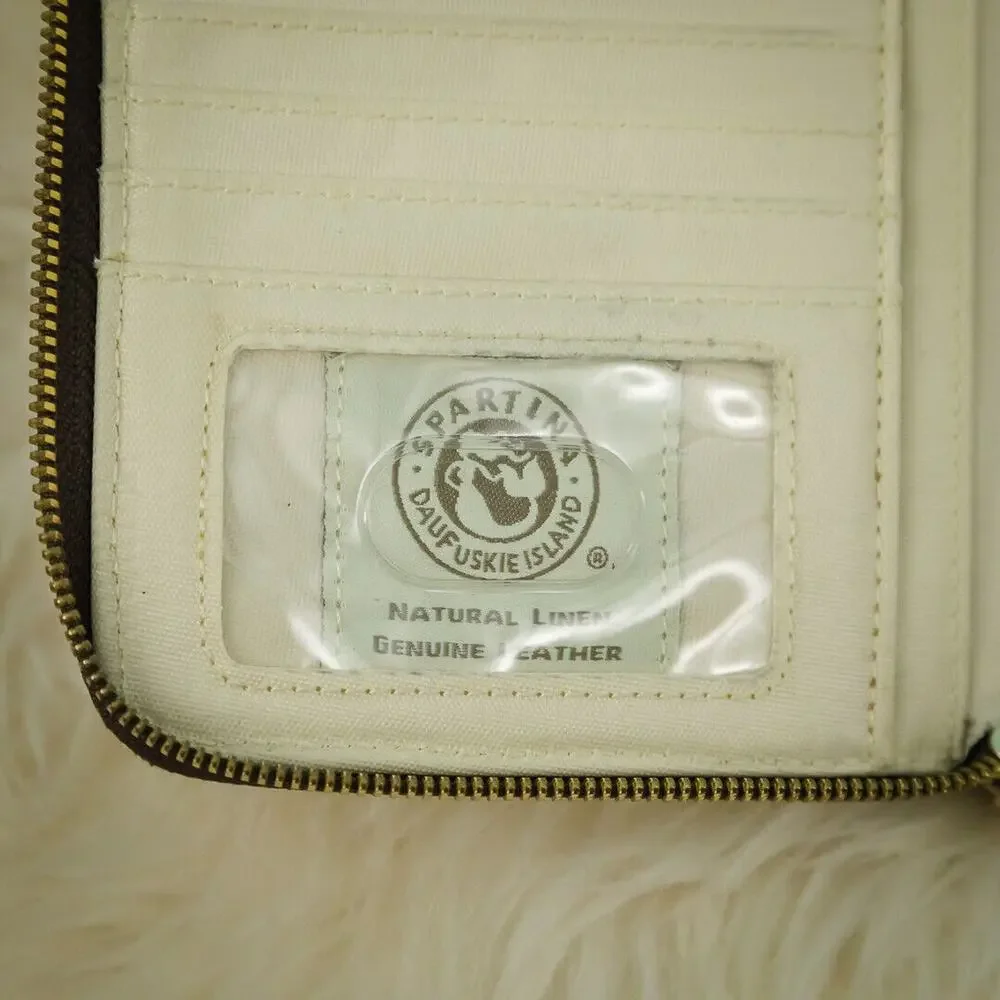 Spartina 449 Wymberly Linen Leather Plaid Zip Removable Strap Wristlet Clutch